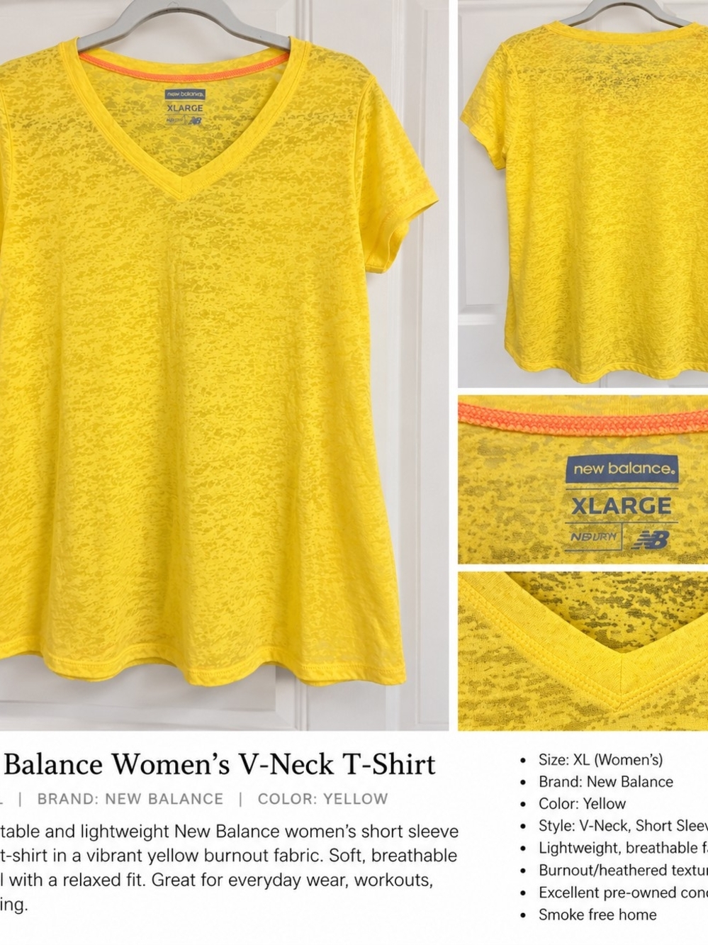 New Balance Women’s XL Bright Yellow V-Neck Short Sleeve Tee